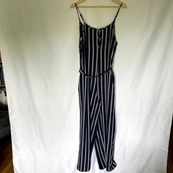 Ambiance Navy Blue White Striped Jumpsuit - Women's Large - Picture 10 of 10